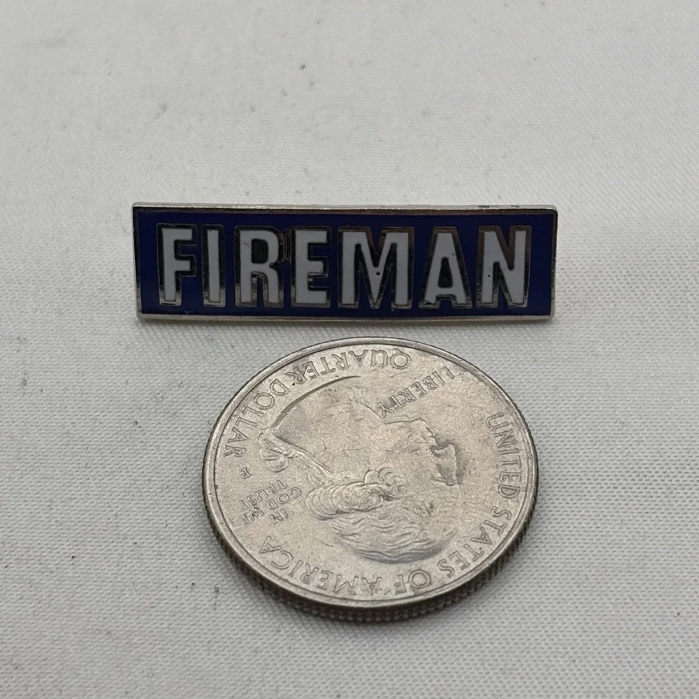 Fireman Fire Fighter Lapel Hat Pin Blue Enamel First Responder Vintage
